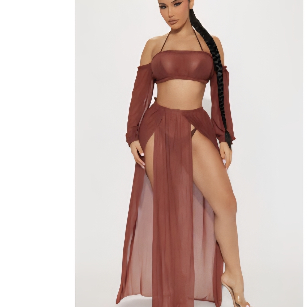 Fashion Nova Maroon Swim Coverup Set